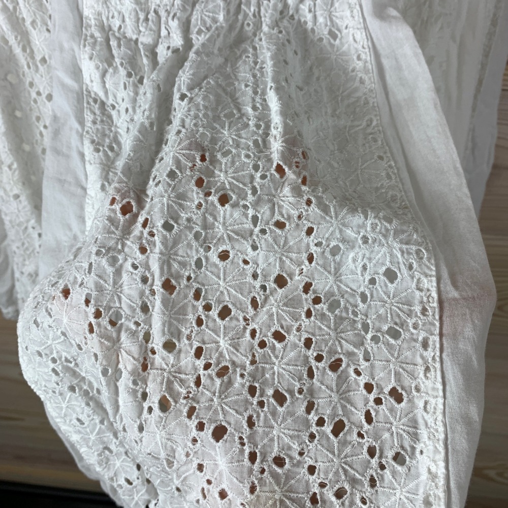Persaman‎ New York Skirt Womens 10 White Eyelet Cotton Tiered Midi A-Line Boho - Picture 6 of 9